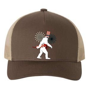 Patriotic Bigfoot Fireworks 4th of July Yupoong Adult 5-Panel Trucker Hat