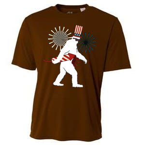 Patriotic Bigfoot Fireworks 4th of July Cooling Performance Crew T-Shirt