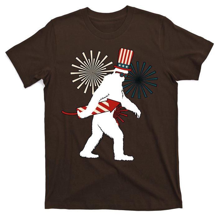 Patriotic Bigfoot Fireworks 4th of July T-Shirt