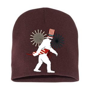 Patriotic Bigfoot Fireworks 4th of July Short Acrylic Beanie