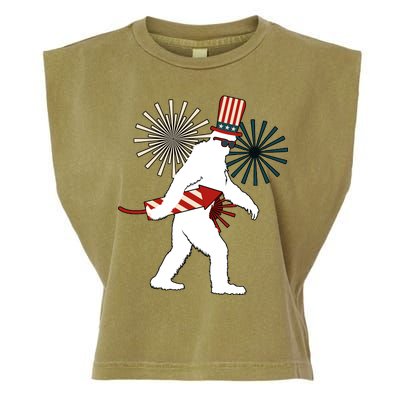 Patriotic Bigfoot Fireworks 4th of July Garment-Dyed Women's Muscle Tee