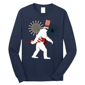 Patriotic Bigfoot Fireworks 4th of July Long Sleeve Shirt