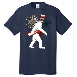 Patriotic Bigfoot Fireworks 4th of July Tall T-Shirt