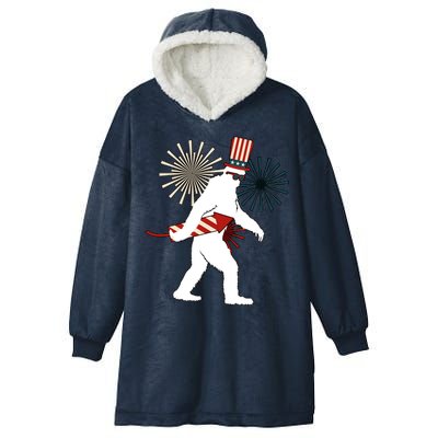 Patriotic Bigfoot Fireworks 4th of July Hooded Wearable Blanket