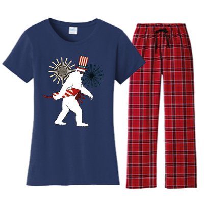 Patriotic Bigfoot Fireworks 4th of July Women's Flannel Pajama Set