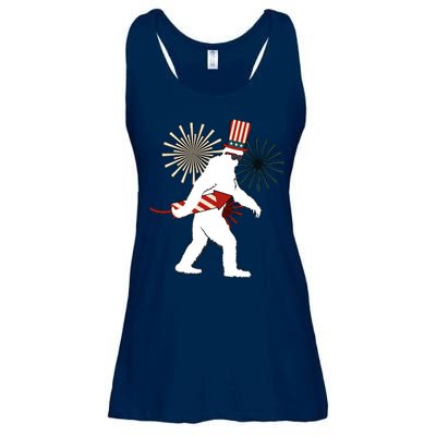 Patriotic Bigfoot Fireworks 4th of July Ladies Essential Flowy Tank