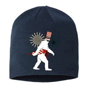 Patriotic Bigfoot Fireworks 4th of July Sustainable Beanie