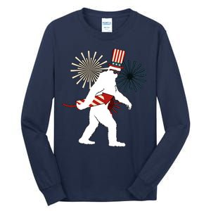 Patriotic Bigfoot Fireworks 4th of July Tall Long Sleeve T-Shirt