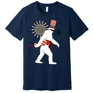 Patriotic Bigfoot Fireworks 4th of July Premium T-Shirt