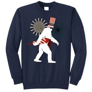 Patriotic Bigfoot Fireworks 4th of July Tall Sweatshirt