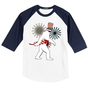 Patriotic Bigfoot Fireworks 4th of July Baseball Sleeve Shirt