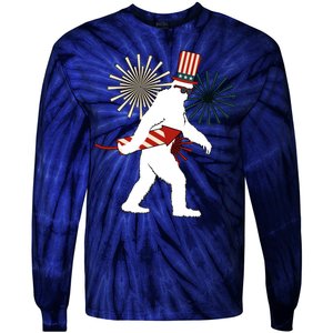 Patriotic Bigfoot Fireworks 4th of July Tie-Dye Long Sleeve Shirt