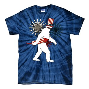 Patriotic Bigfoot Fireworks 4th of July Tie-Dye T-Shirt