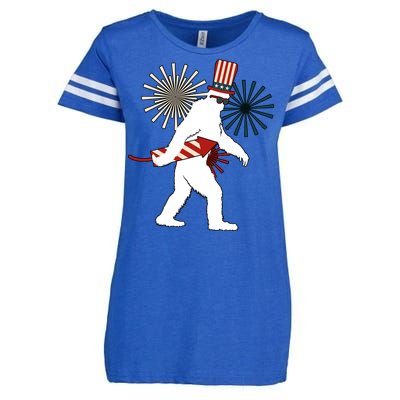 Patriotic Bigfoot Fireworks 4th of July Enza Ladies Jersey Football T-Shirt