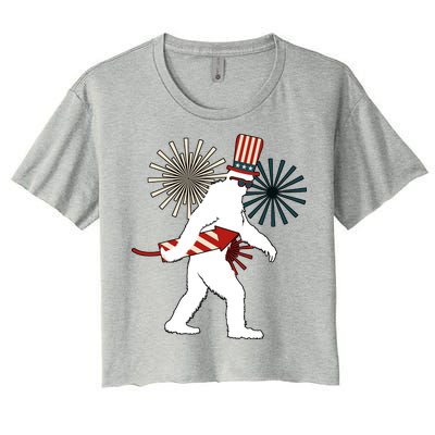 Patriotic Bigfoot Fireworks 4th of July Women's Crop Top Tee