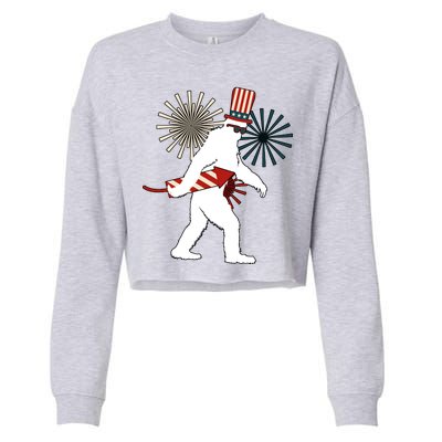 Patriotic Bigfoot Fireworks 4th of July Cropped Pullover Crew