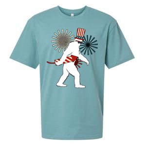 Patriotic Bigfoot Fireworks 4th of July Sueded Cloud Jersey T-Shirt