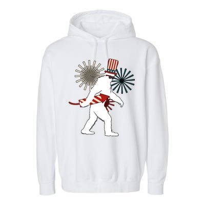 Patriotic Bigfoot Fireworks 4th of July Garment-Dyed Fleece Hoodie