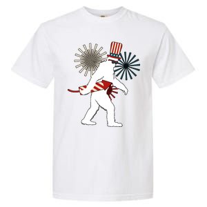 Patriotic Bigfoot Fireworks 4th of July Garment-Dyed Heavyweight T-Shirt