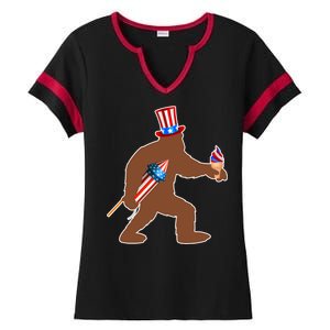 Patriotic Bigfoot Fireworks USA Ladies Halftime Notch Neck Tee