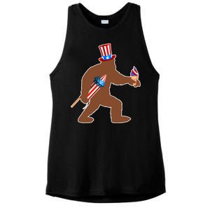 Patriotic Bigfoot Fireworks USA Ladies PosiCharge Tri-Blend Wicking Tank