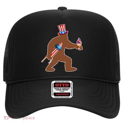 Patriotic Bigfoot Fireworks USA High Crown Mesh Back Trucker Hat
