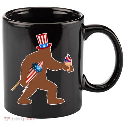 Patriotic Bigfoot Fireworks USA 11oz C Handle Ceramic Mug