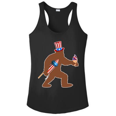 Patriotic Bigfoot Fireworks USA Ladies PosiCharge Competitor Racerback Tank