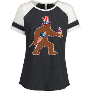 Patriotic Bigfoot Fireworks USA Enza Ladies Jersey Colorblock Tee