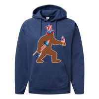 Patriotic Bigfoot Fireworks USA Performance Fleece Hoodie