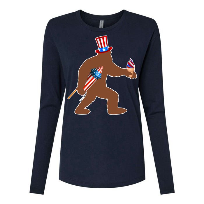 Patriotic Bigfoot Fireworks USA Womens Cotton Relaxed Long Sleeve T-Shirt