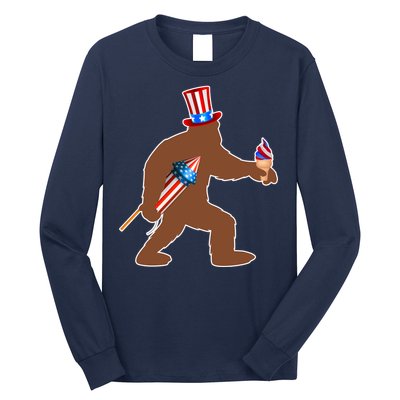 Patriotic Bigfoot Fireworks USA Long Sleeve Shirt