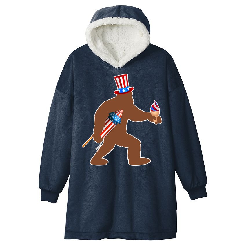 Patriotic Bigfoot Fireworks USA Hooded Wearable Blanket