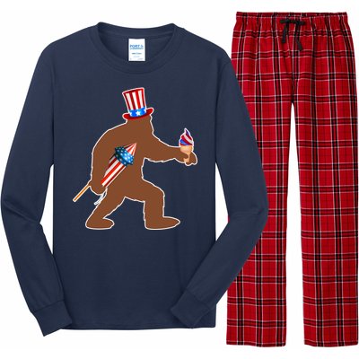 Patriotic Bigfoot Fireworks USA Long Sleeve Pajama Set