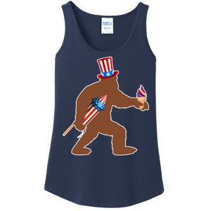 Patriotic Bigfoot Fireworks USA Ladies Essential Tank