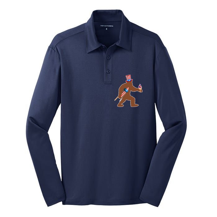 Patriotic Bigfoot Fireworks USA Silk Touch Performance Long Sleeve Polo