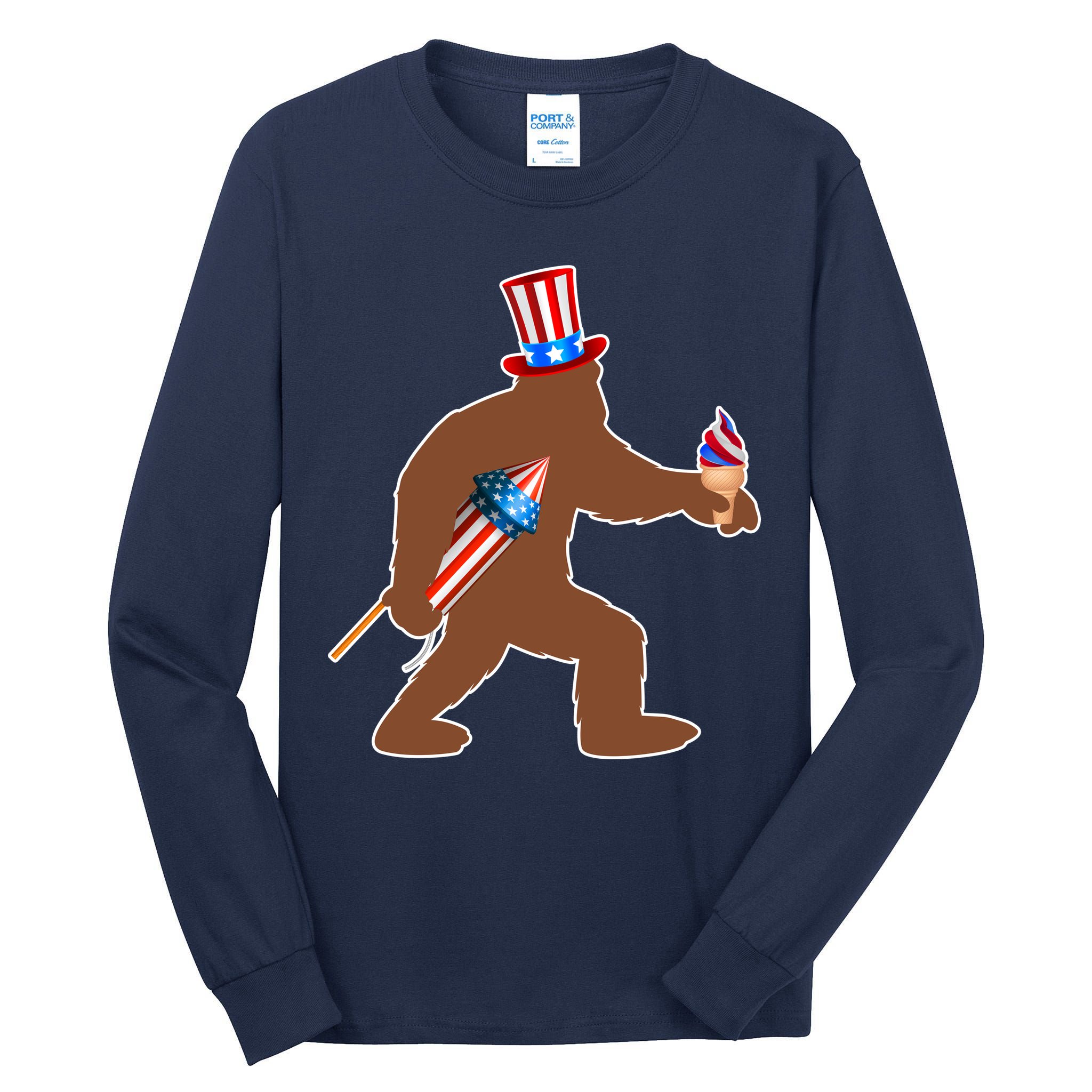 Patriotic Bigfoot Fireworks USA Tall Long Sleeve T-Shirt