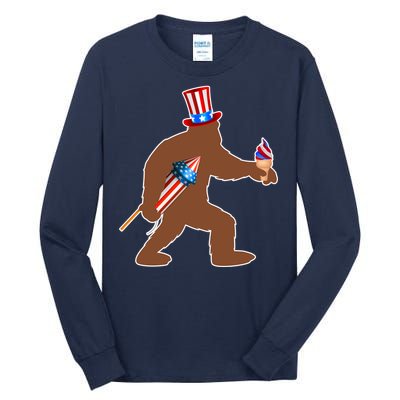 Patriotic Bigfoot Fireworks USA Tall Long Sleeve T-Shirt