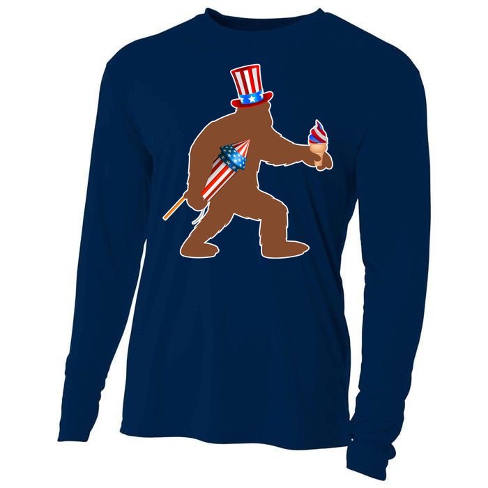 Patriotic Bigfoot Fireworks USA Cooling Performance Long Sleeve Crew