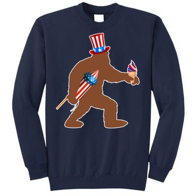 Patriotic Bigfoot Fireworks USA Tall Sweatshirt