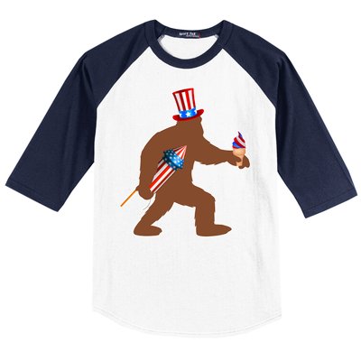 Patriotic Bigfoot Fireworks USA Baseball Sleeve Shirt