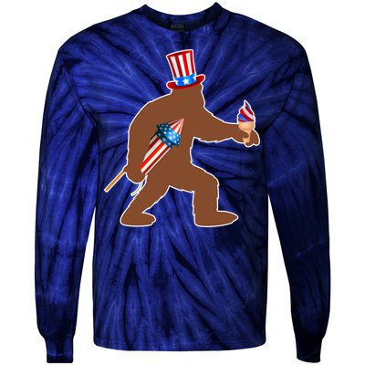 Patriotic Bigfoot Fireworks USA Tie-Dye Long Sleeve Shirt