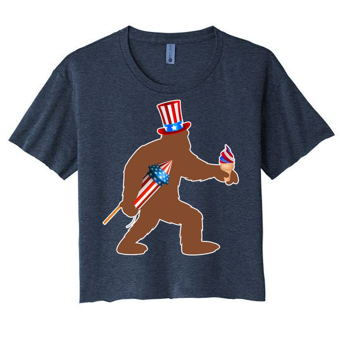 Patriotic Bigfoot Fireworks USA Women's Crop Top Tee