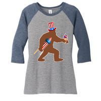 Patriotic Bigfoot Fireworks USA Women's Tri-Blend 3/4-Sleeve Raglan Shirt