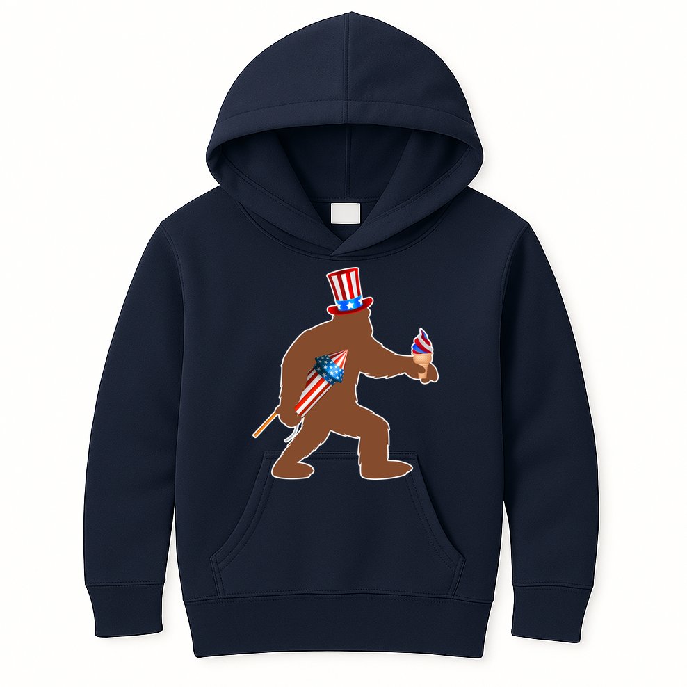 Patriotic Bigfoot Fireworks USA Kids Hoodie