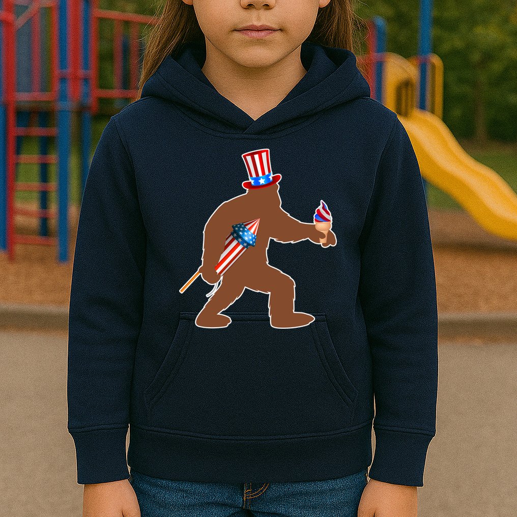 Patriotic Bigfoot Fireworks USA Kids Hoodie