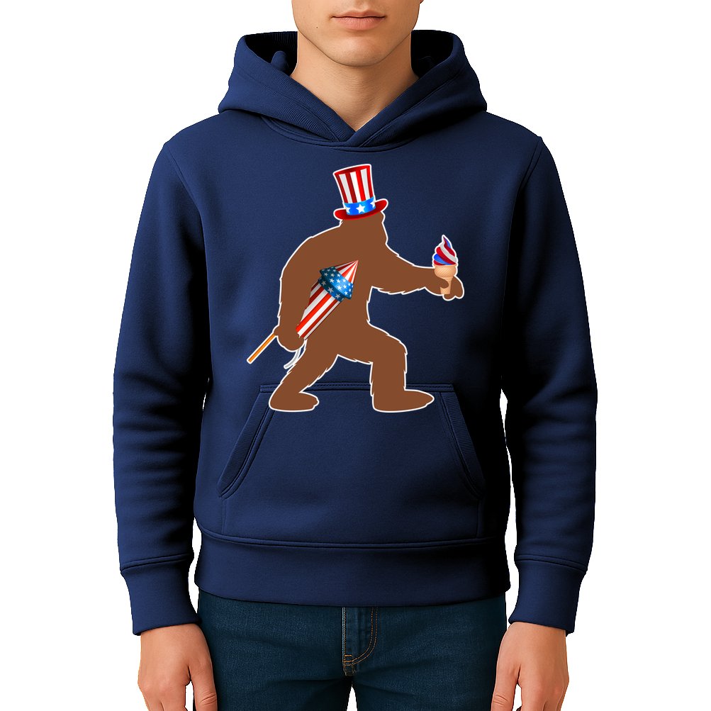 Patriotic Bigfoot Fireworks USA Kids Hoodie