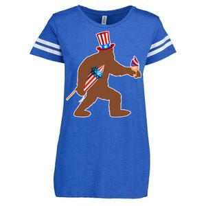 Patriotic Bigfoot Fireworks USA Enza Ladies Jersey Football T-Shirt