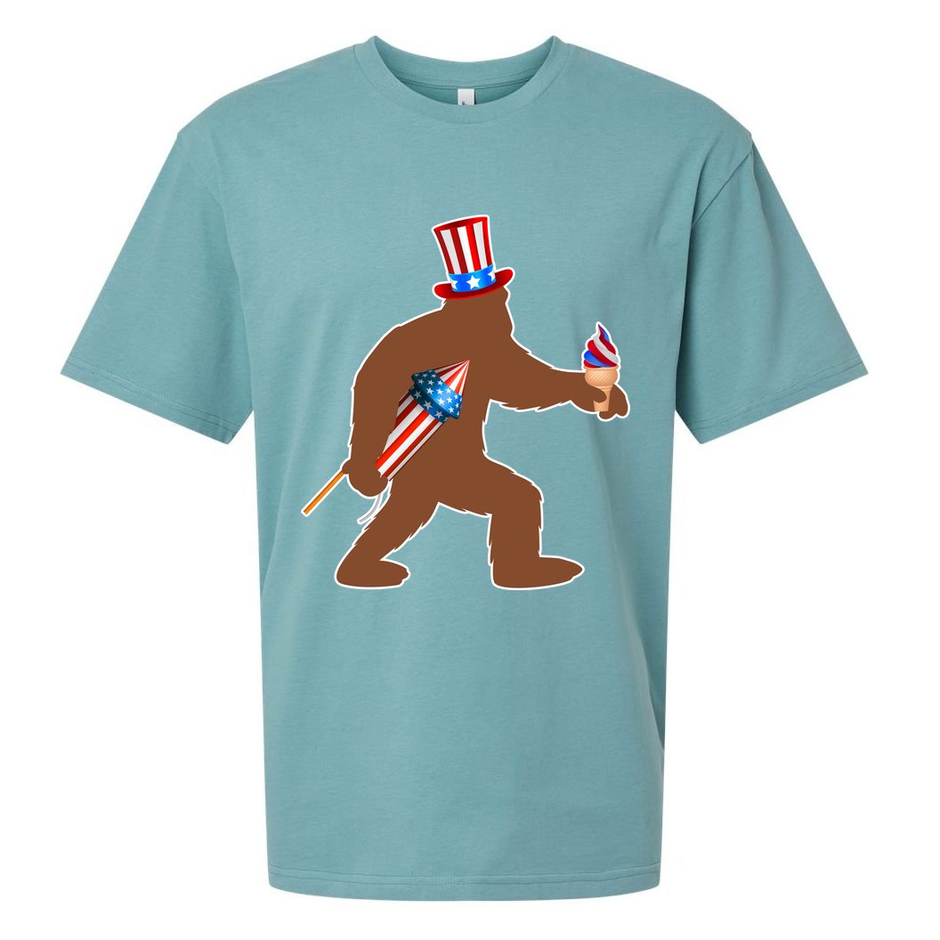 Patriotic Bigfoot Fireworks USA Sueded Cloud Jersey T-Shirt