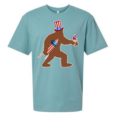 Patriotic Bigfoot Fireworks USA Sueded Cloud Jersey T-Shirt